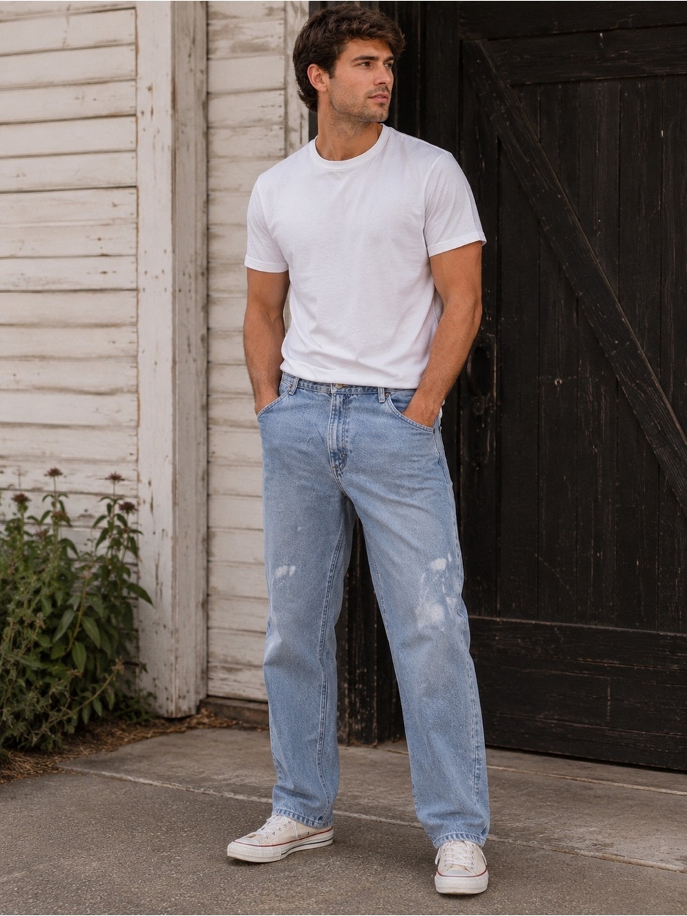 Wrangler Men's Faded Light Blue Straight Jeans